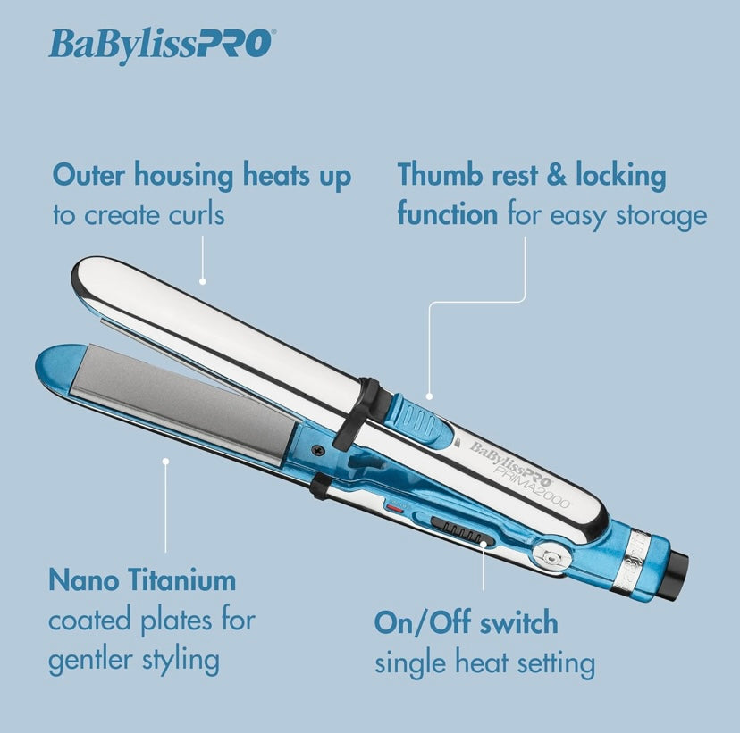 BaBylissPRO Nano Titanium Prima2000 Stainless Steel Mini Iron