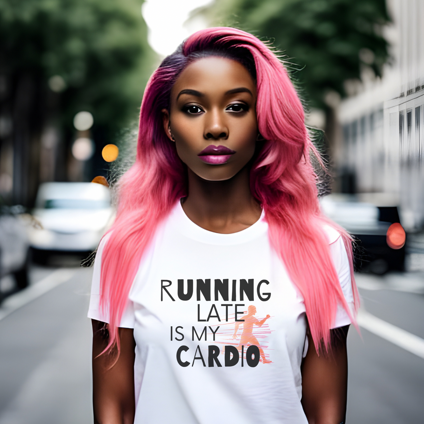 Funny Graphic  T-Shirt-Running Late Is My Cardio