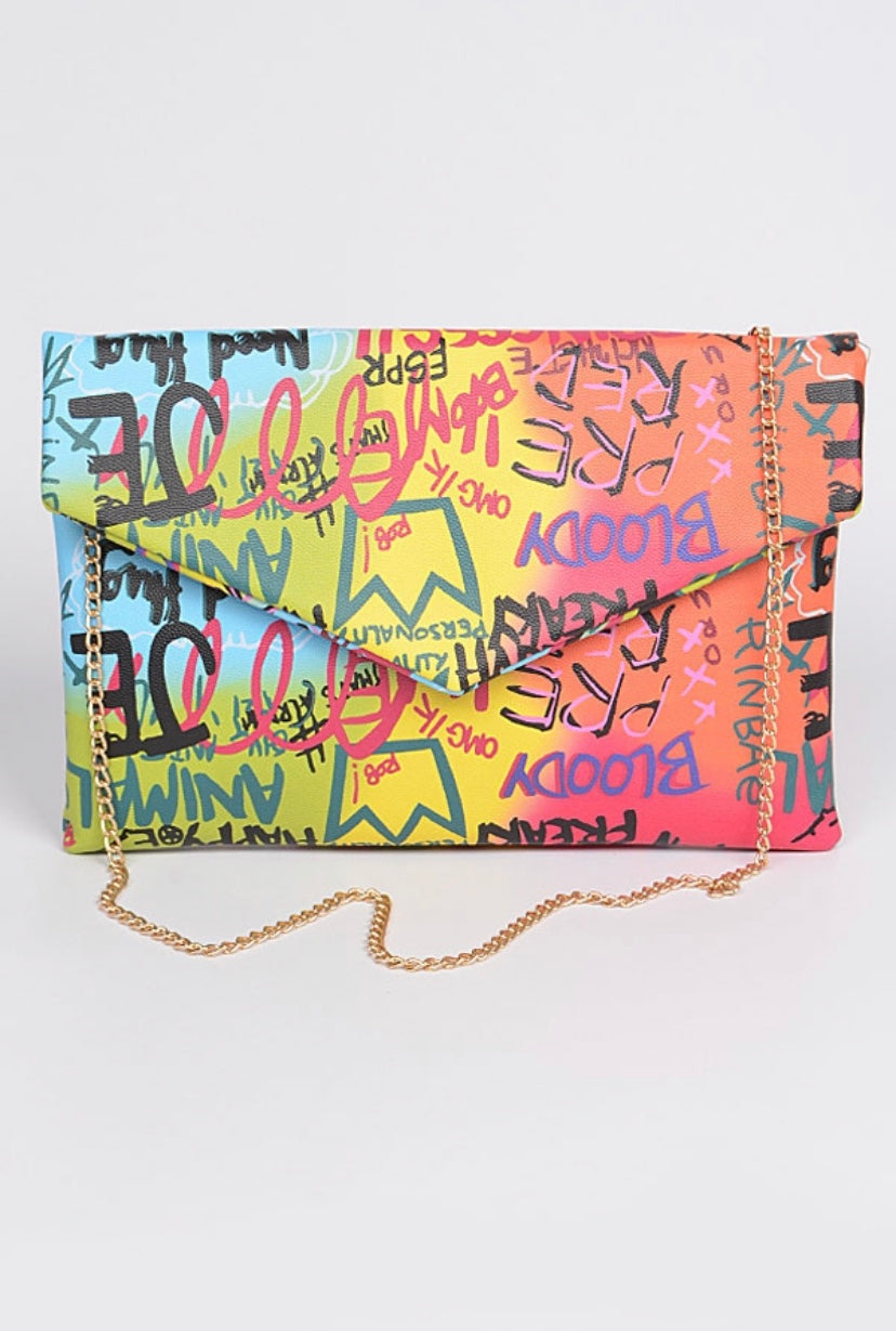 Graffiti Envelope Clutch - Convertible Shoulder Bag