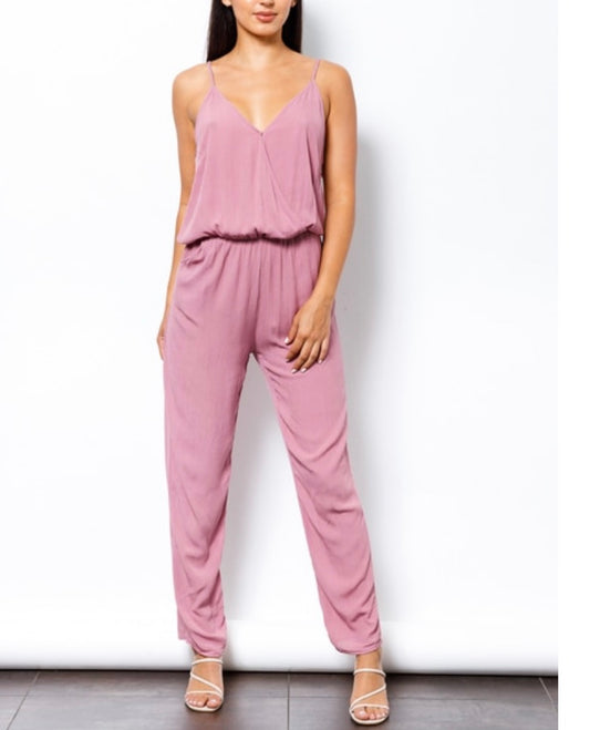 Mauve Spaghetti Strap Rayon Pant Jumpsuit