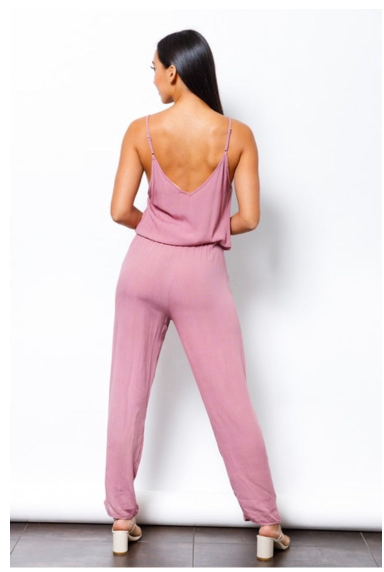 Mauve Spaghetti Strap Rayon Pant Jumpsuit