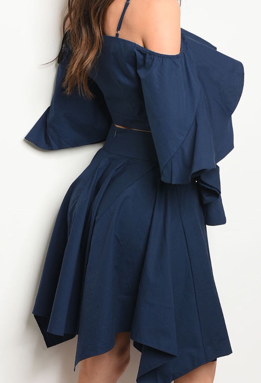 Stylish 2-Piece Asymmetric Hem Skirt Set with Matching Off-the-Shoulder Midriff Top