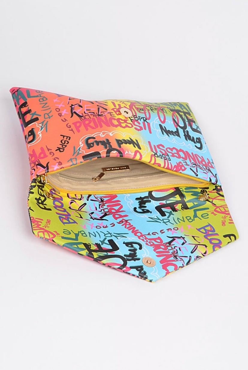 Graffiti Envelope Clutch - Convertible Shoulder Bag