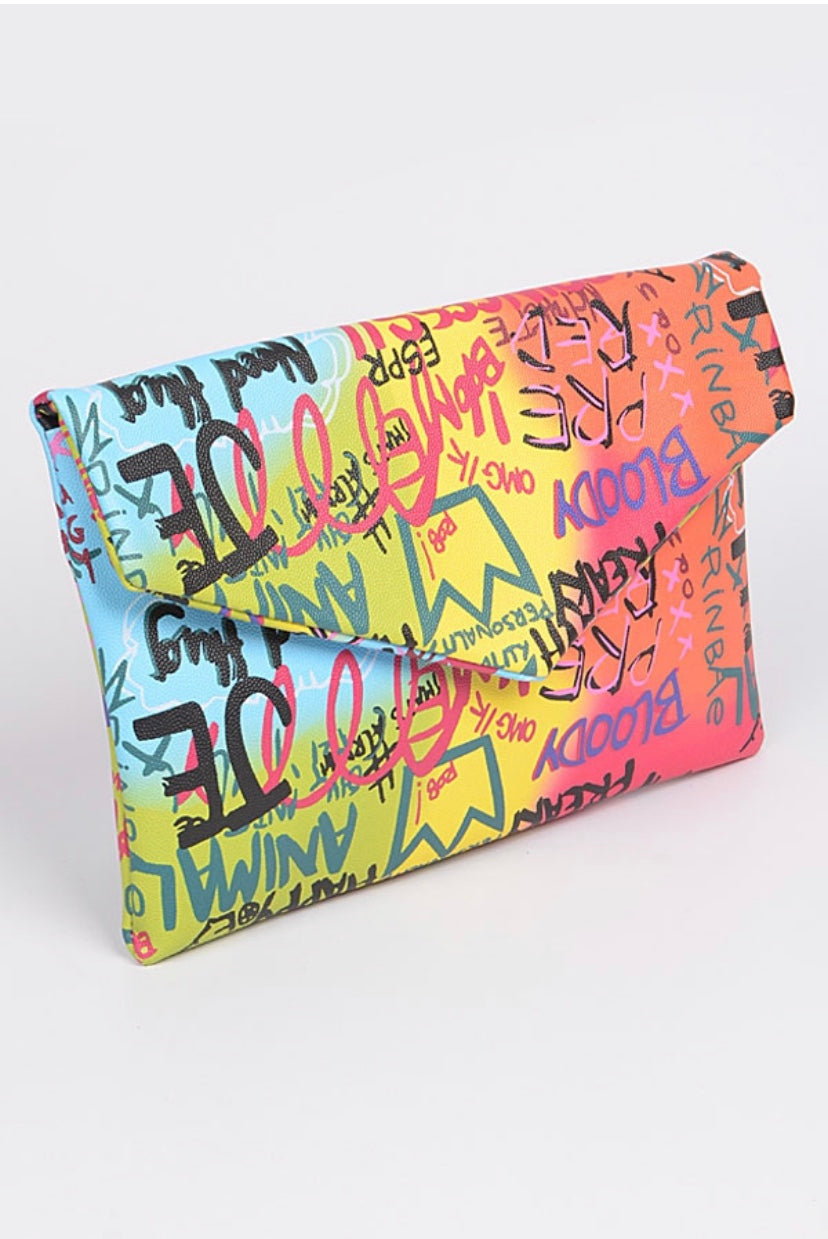 Graffiti Envelope Clutch - Convertible Shoulder Bag