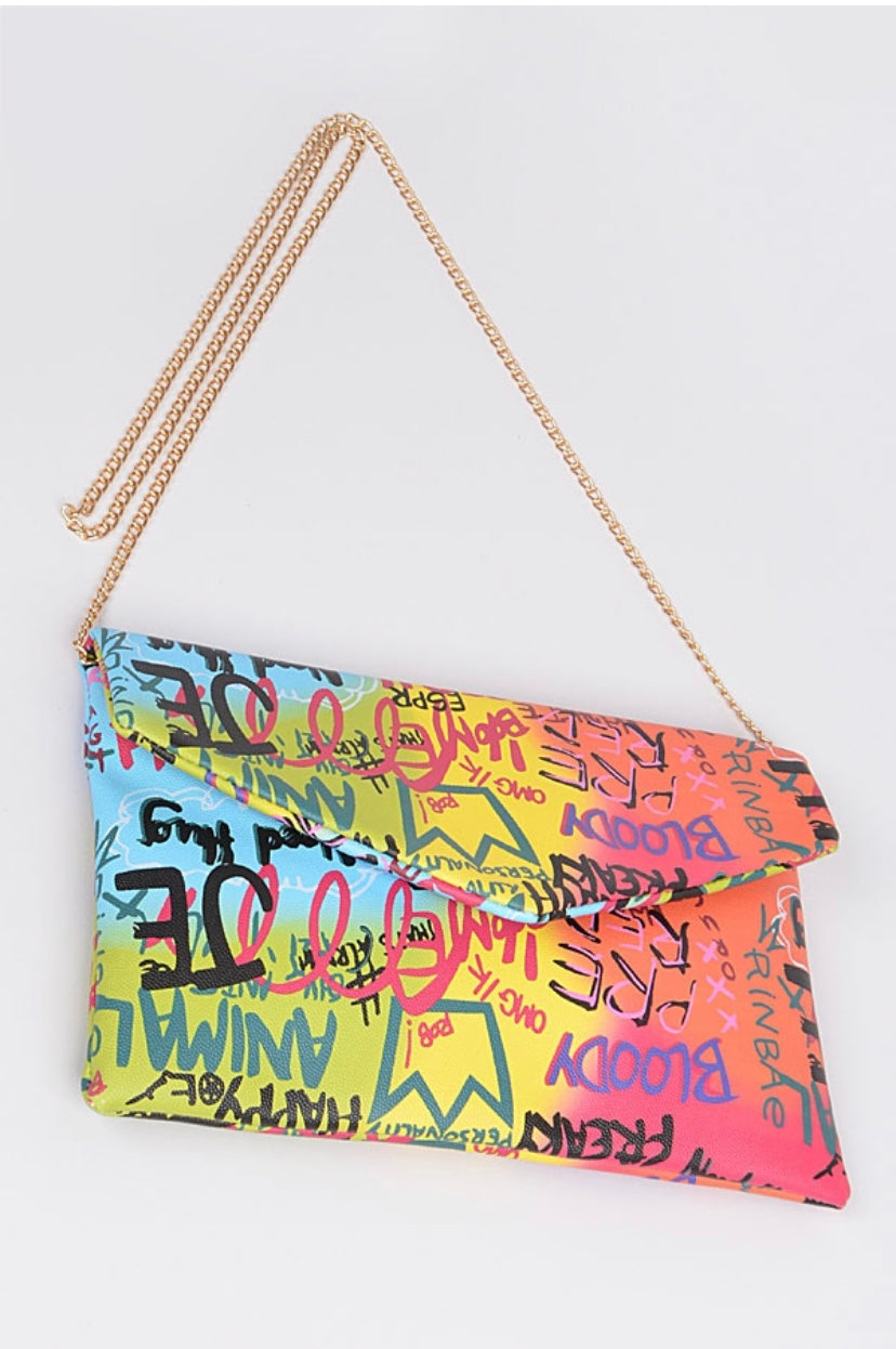 Graffiti Envelope Clutch - Convertible Shoulder Bag