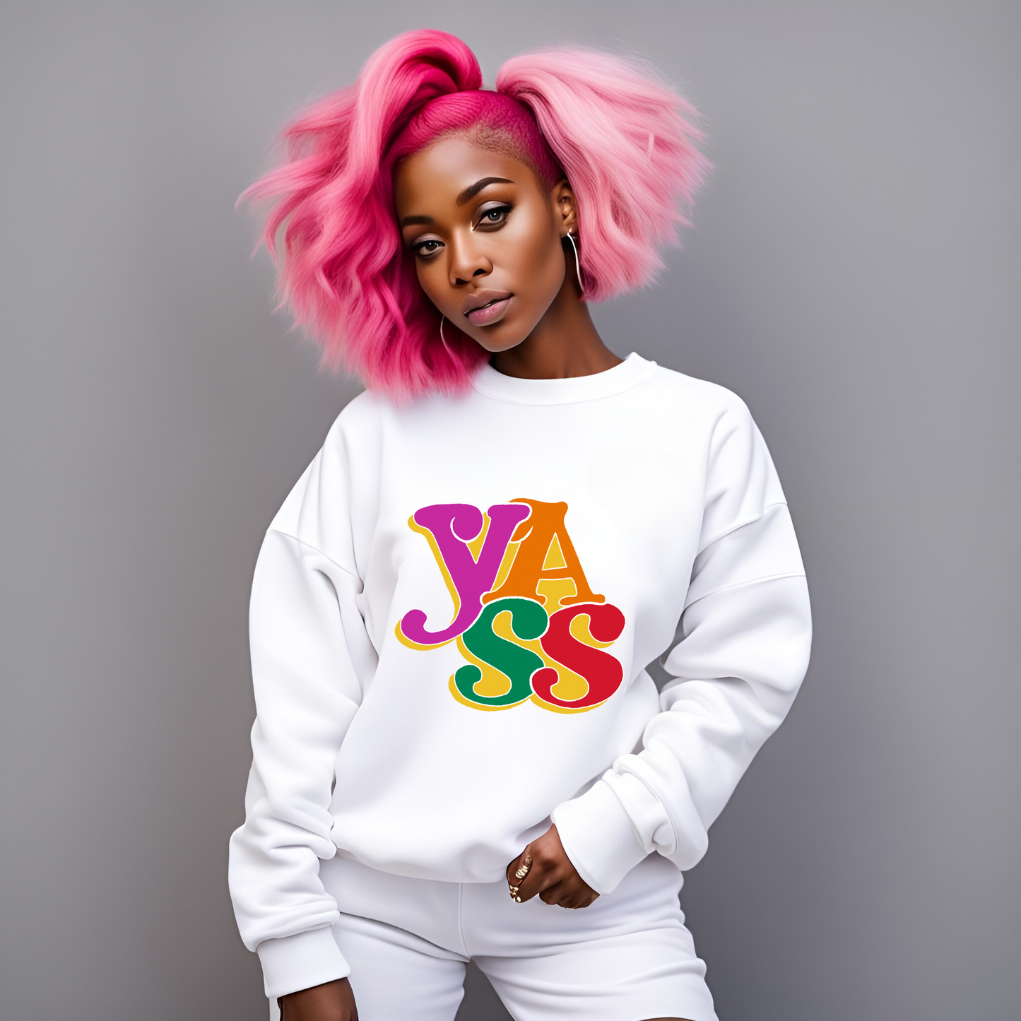 Women's Crewneck Graphic Print Sweatshirt  "YASS"