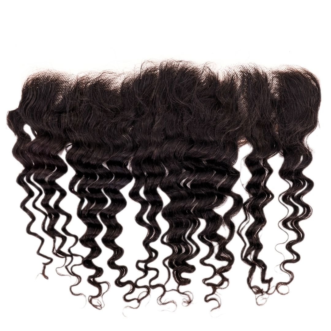 100% Virgin Brazilian Deep Wave Frontal- 13x 4 Lace Mesh Base