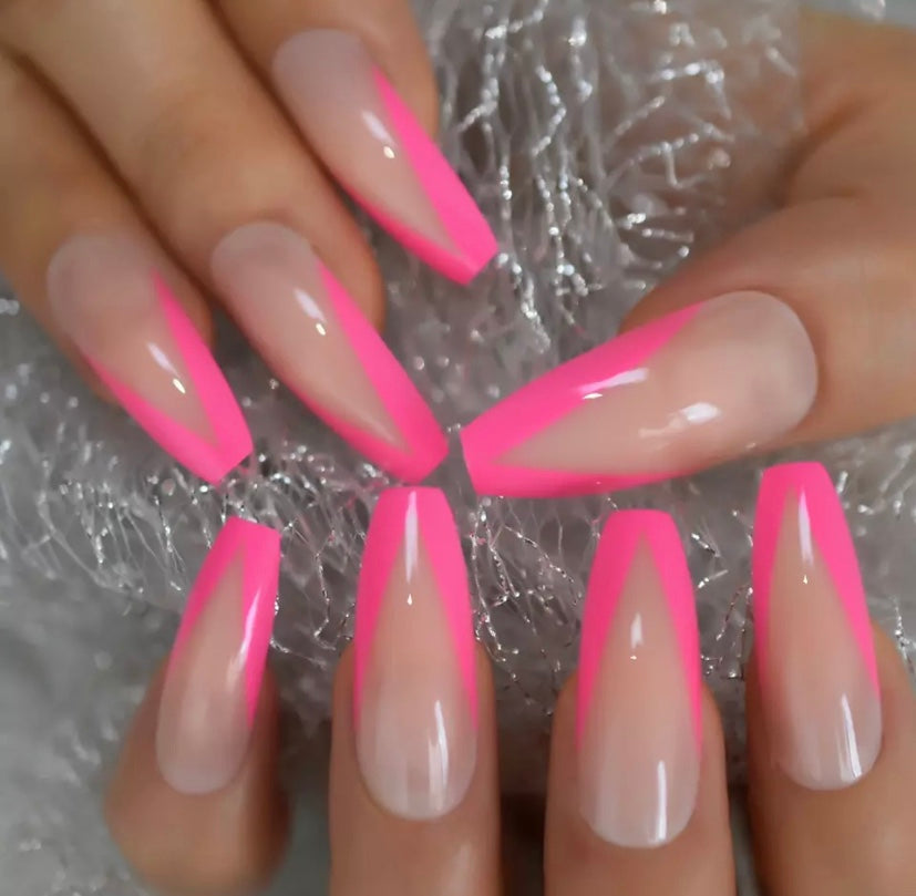 Coffin Hot Pink French Tip Press on Nails 