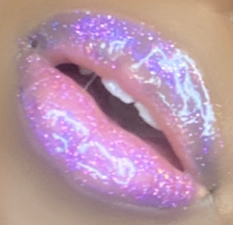 Handcrafted Purple Glitter Lip gloss on Model