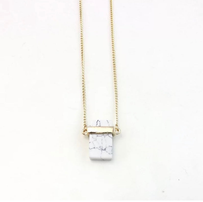 Marble Stone Square Pendant Necklace