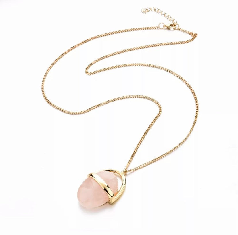 Stunning Oval-Shaped Rose Quartz Pendant Necklace - Handcrafted with Love