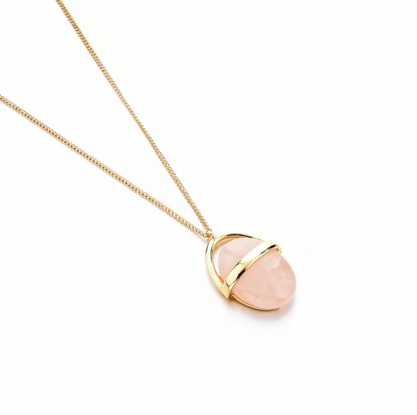 Stunning Oval-Shaped Rose Quartz Pendant Necklace - Handcrafted with Love