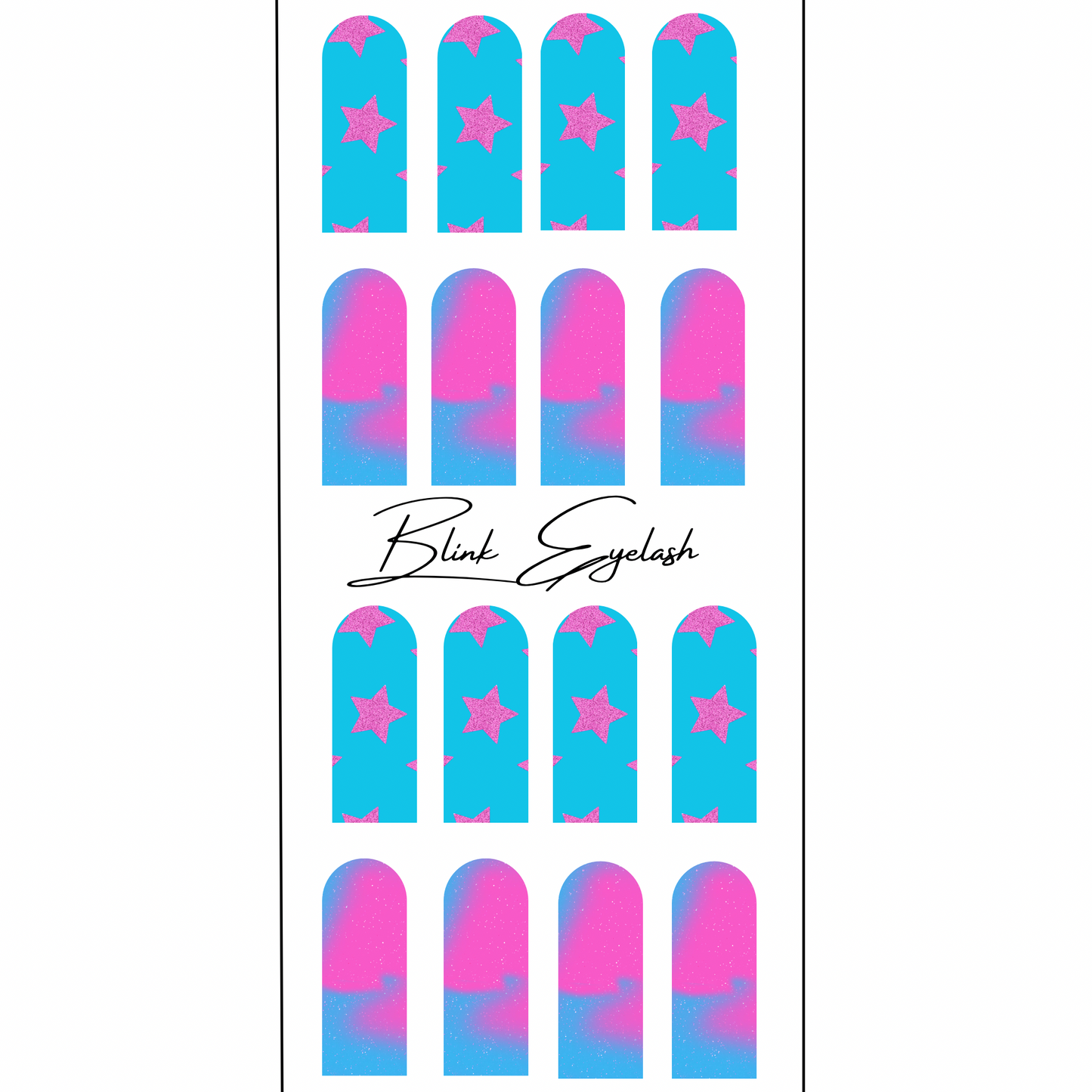 Pink and Turquoise Water Slide Nail Wraps with Star Pattern and Abstract Designs - Perfect Nail Decals