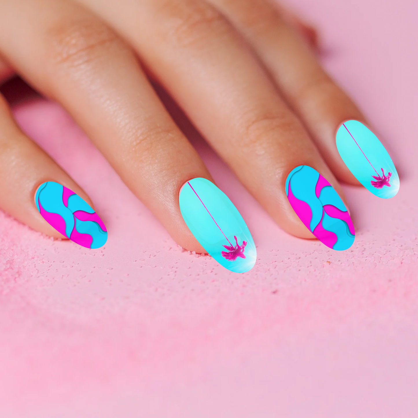 Get Ready for Spring Break with Teal and Hot Pink Tropical Water Slide Nail Wrap, Nail Art, Decals