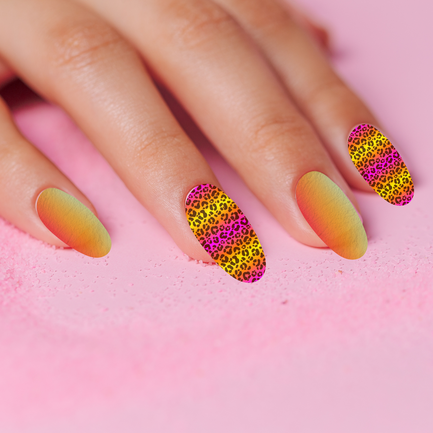 Rainbow Cheetah Print and Ombre Sunset Water Slide Nail Wraps Nail Art