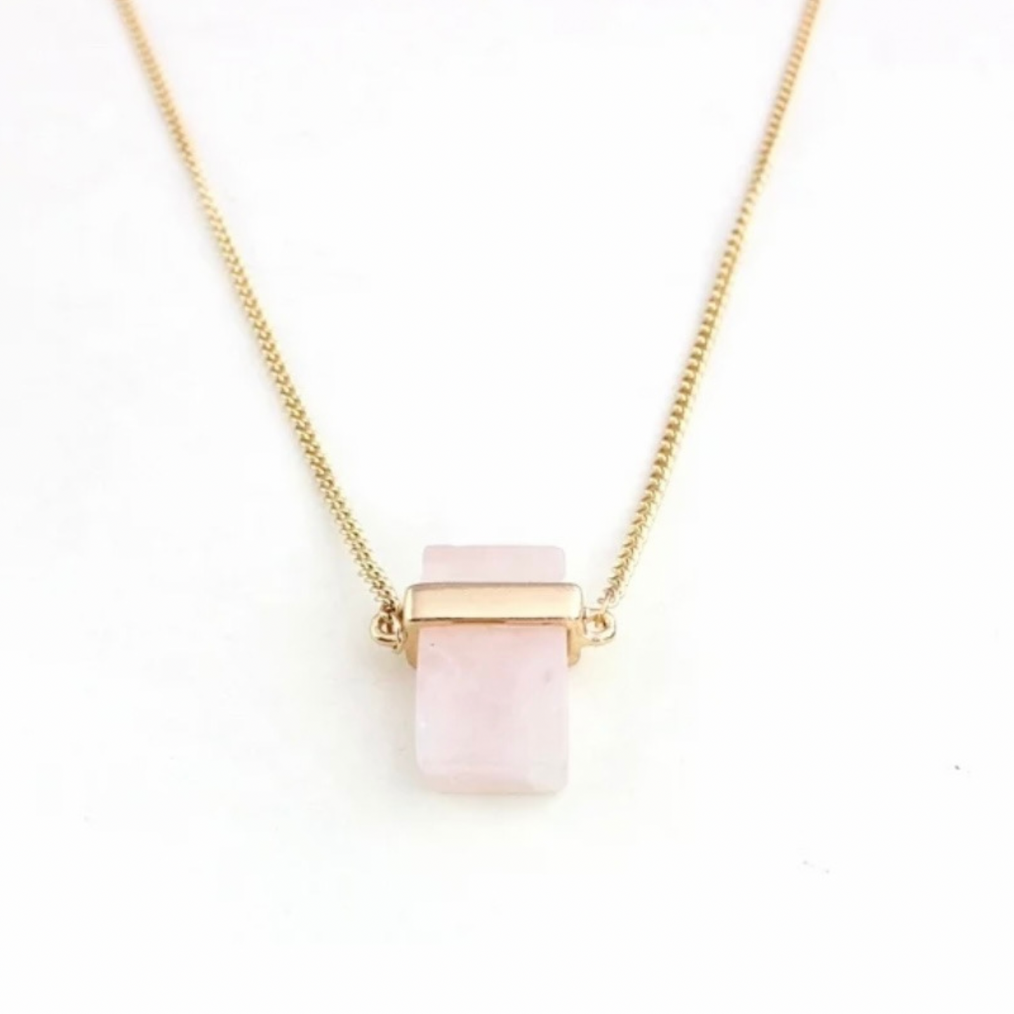 Rose Quartz Square Pendant Necklace