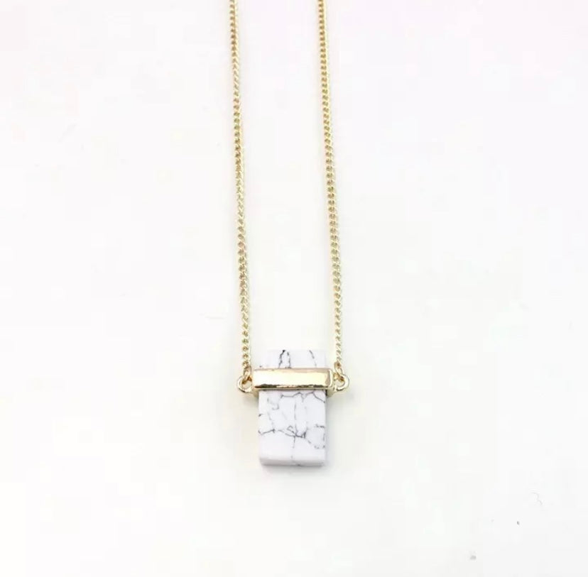 Marble Stone Square Pendant Necklace