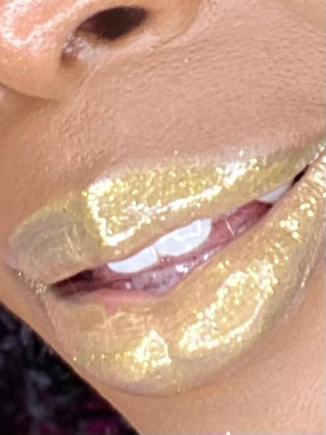 Handcrafted Metallic Gold Glitter Lip gloss on Model