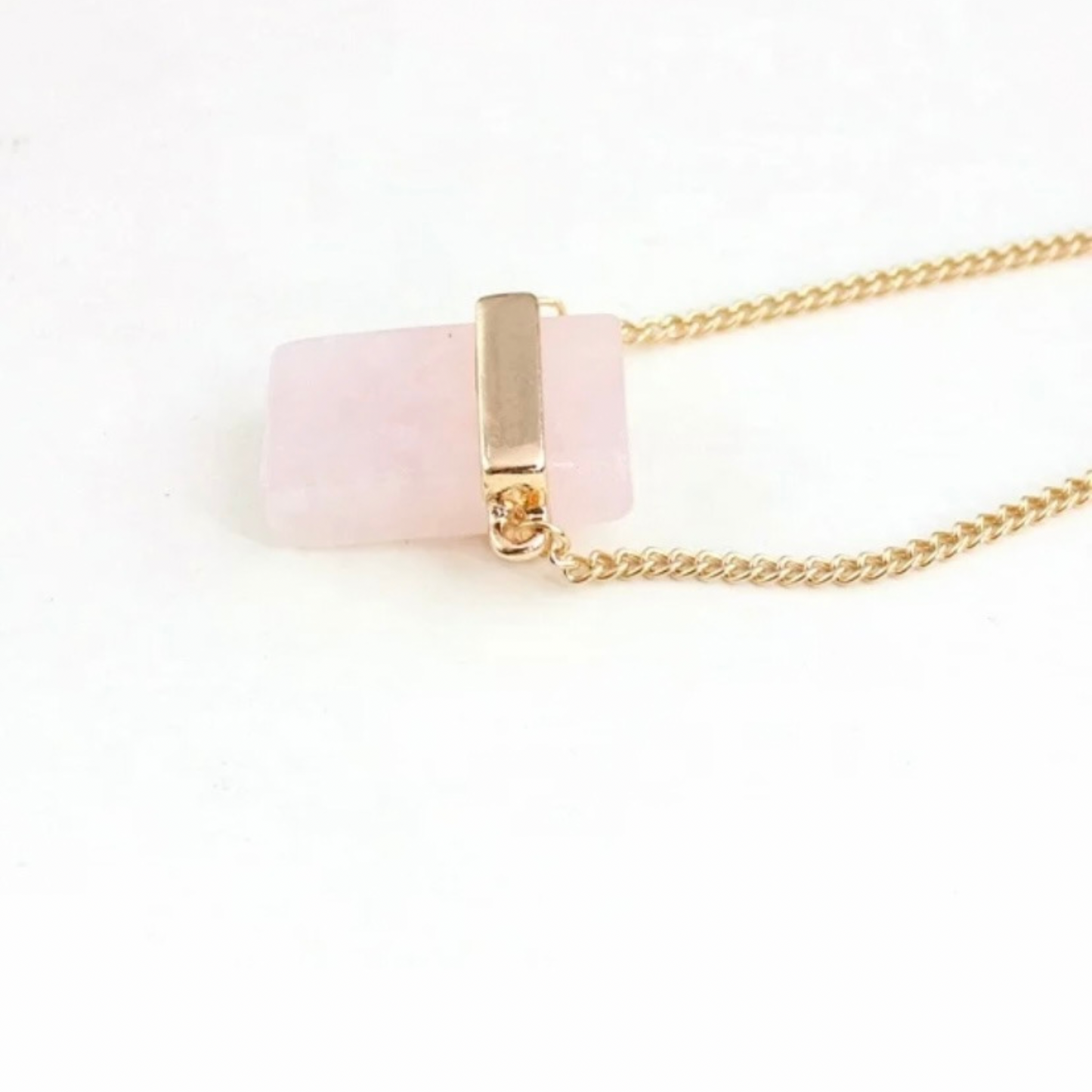 Rose Quartz Square Pendant Necklace