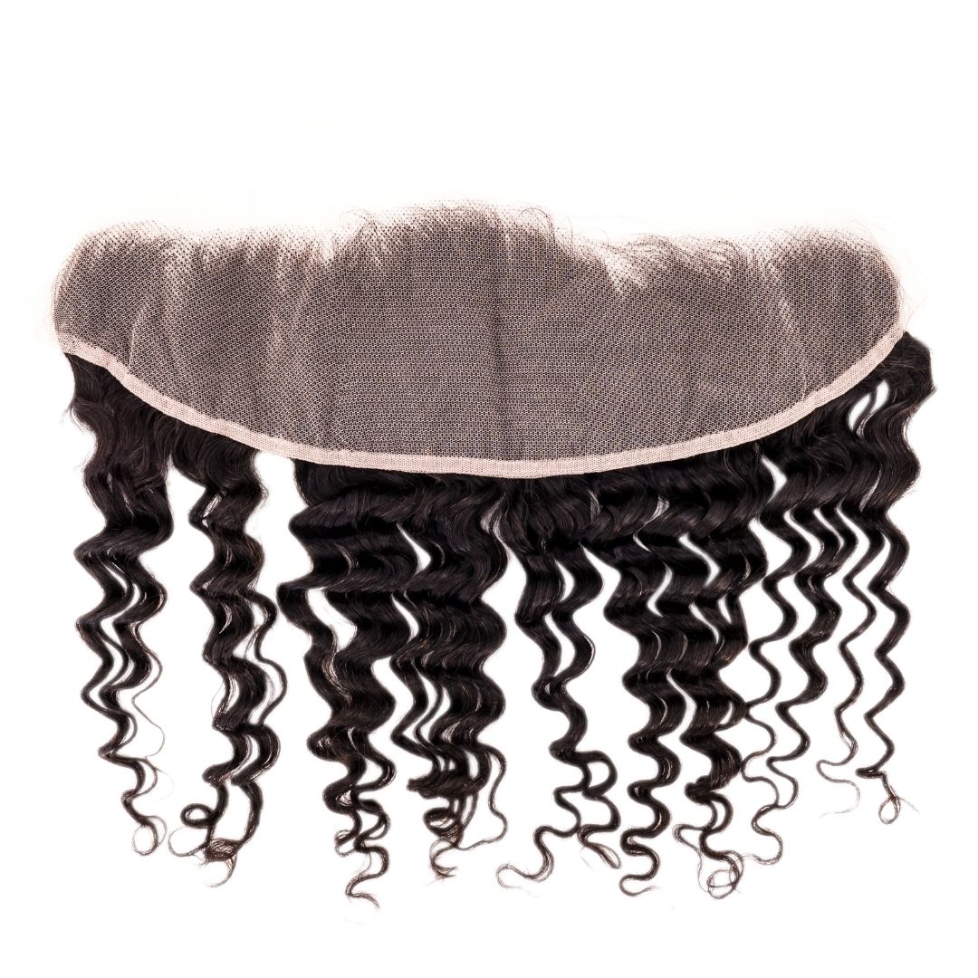 100% Virgin Brazilian Deep Wave Frontal- 13x 4 Lace Mesh Base