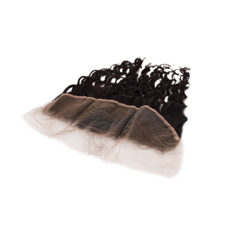 100% Virgin Brazilian Deep Wave Frontal- 13x 4 Lace Mesh Base